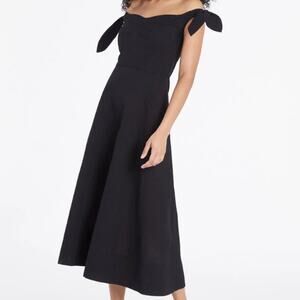 NEW Tanya Taylor Ashland Black Cotton Sweetheart Off-The-Shoulder Midi Dress 0